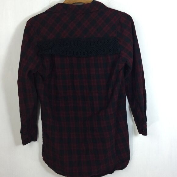 Sam Edelman Patchwork Flannel Sparrow Embellished Plaid Button Shirt Red Small - Picture 6 of 10